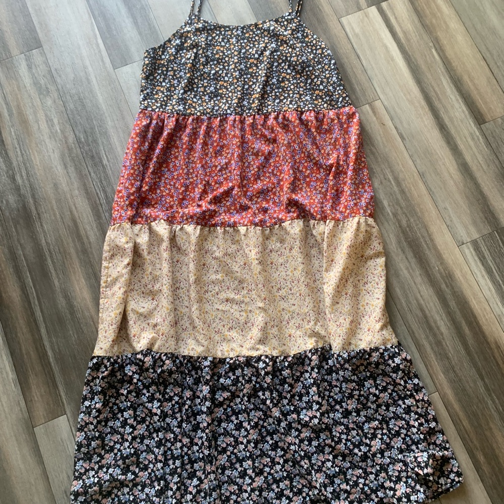 Tiered Floral Maxi Dress in Black, Red & Cream (Travel Wear)